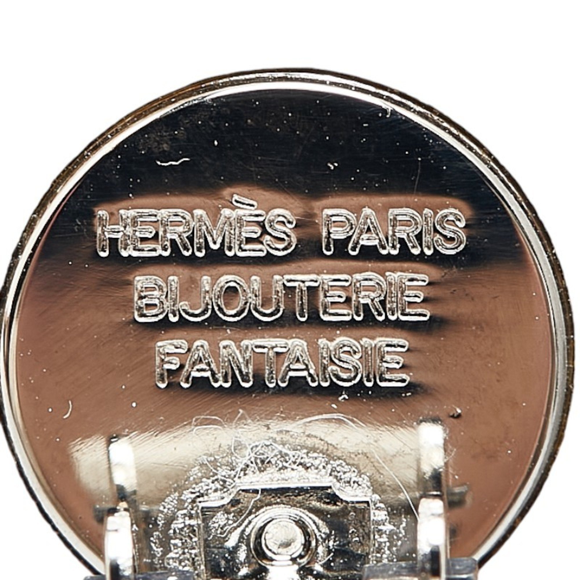 Hermes Serie Earrings Beige Silver Wood Metal Women's HERMES