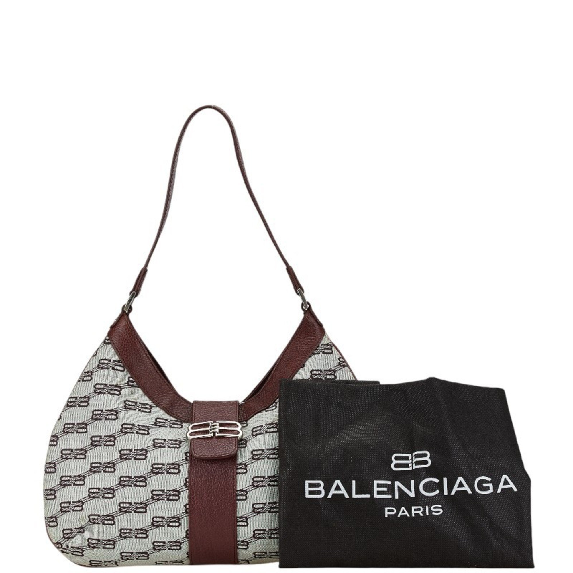 Balenciaga BB Pattern Bag Handbag Gray Wine Red Canvas Leather Women's BALENCIAGA