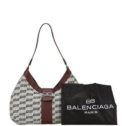 Balenciaga BB Pattern Bag Handbag Gray Wine Red Canvas Leather Women's BALENCIAGA