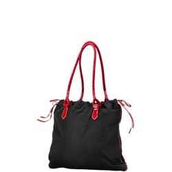 Prada Triangle Plate Tote Bag Shoulder BR1649 Black Red Nylon Leather Women's PRADA