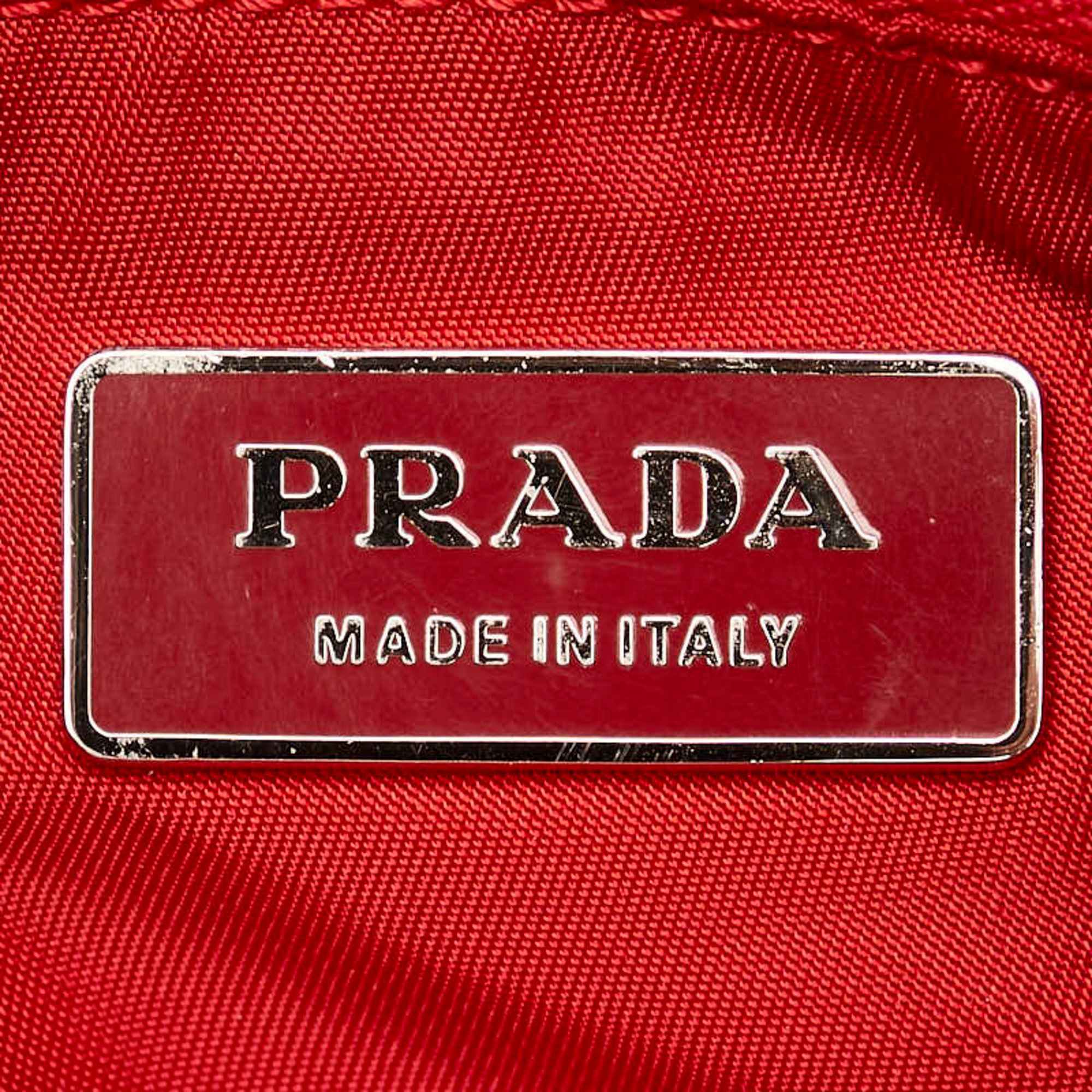 Prada Triangle Plate Tote Bag Shoulder BR1649 Black Red Nylon Leather Women's PRADA