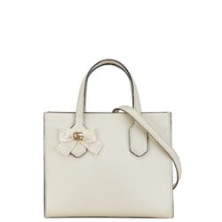 Gucci GG Ribbon Handbag Shoulder Bag 443089 White Leather Women's GUCCI