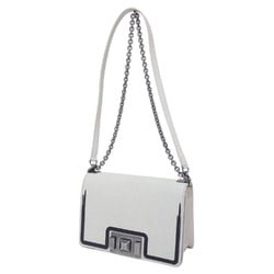 FURLA MIMI Crossbody Bag Shoulder Leather Chain Bicolor Light Gray White Women's