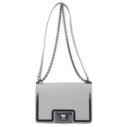 FURLA MIMI Crossbody Bag Shoulder Leather Chain Bicolor Light Gray White Women's