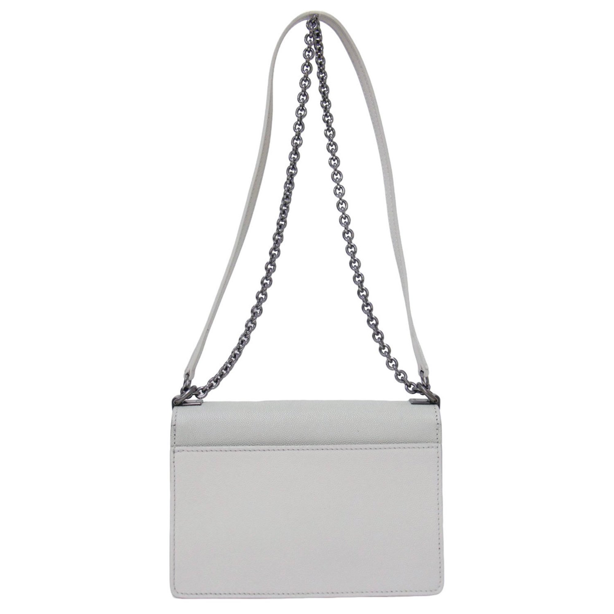 FURLA MIMI Crossbody Bag Shoulder Leather Chain Bicolor Light Gray White Women's