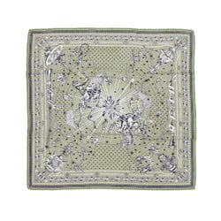 HERMES Silk Bandana 55 Chorus Stellarum Scarf Muffler Khaki Women's