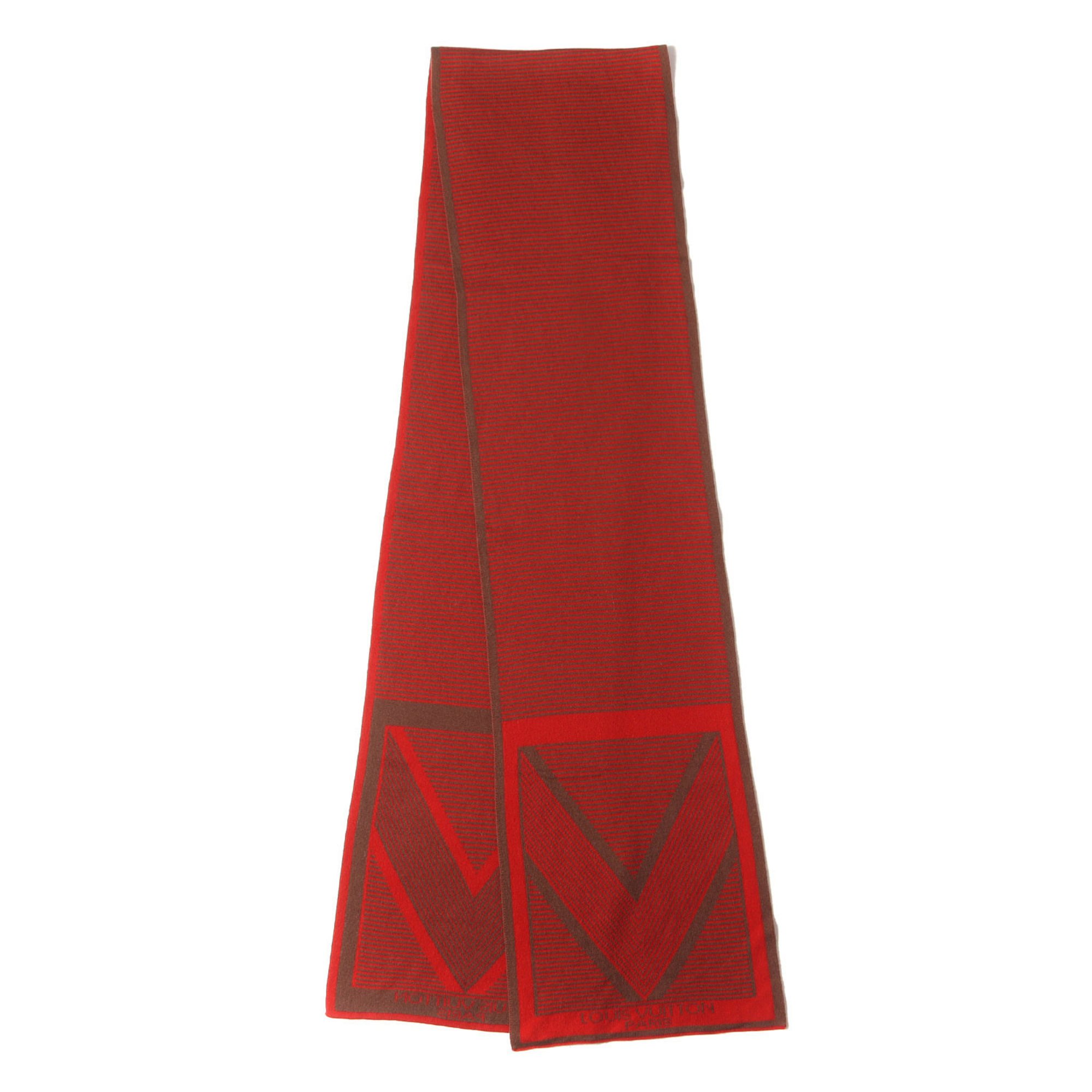 LOUIS VUITTON Louis Vuitton Cashmere Wool Scarf Red Brown Men's