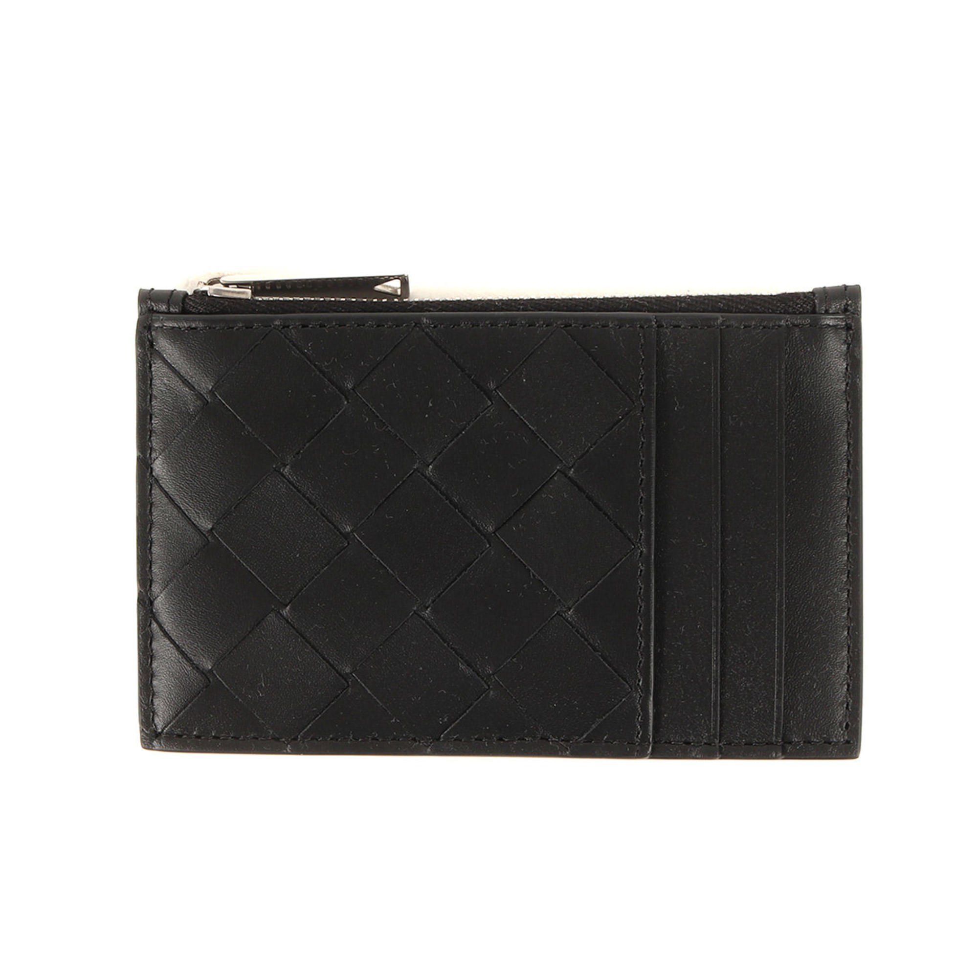 BOTTEGA VENETA Intrecciato zip-up leather card case (ZIPPED CARD CASE) coin case, recent model, black, men's