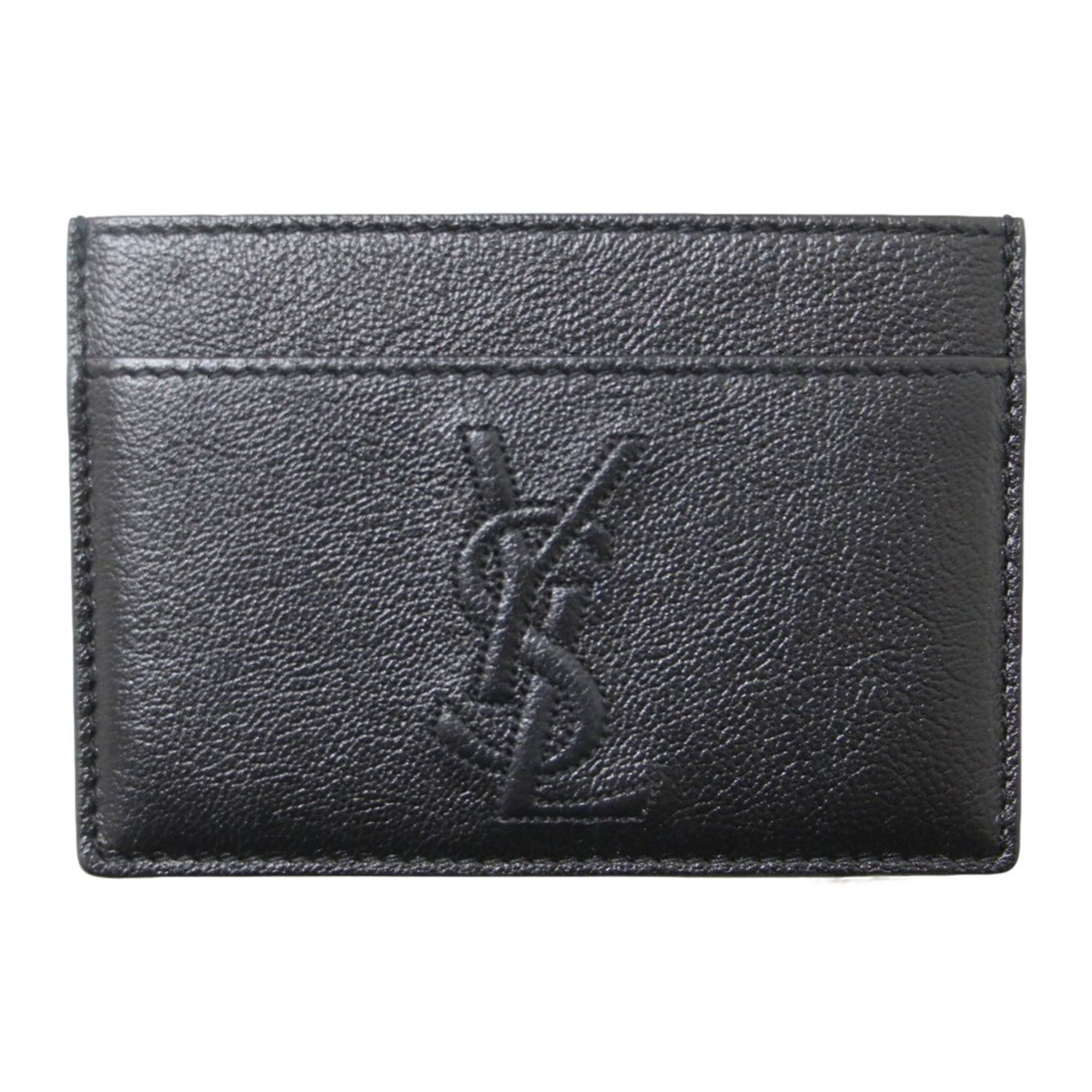 Yves Saint Laurent Leather Card Case 568986 YSL Pass Black Women's