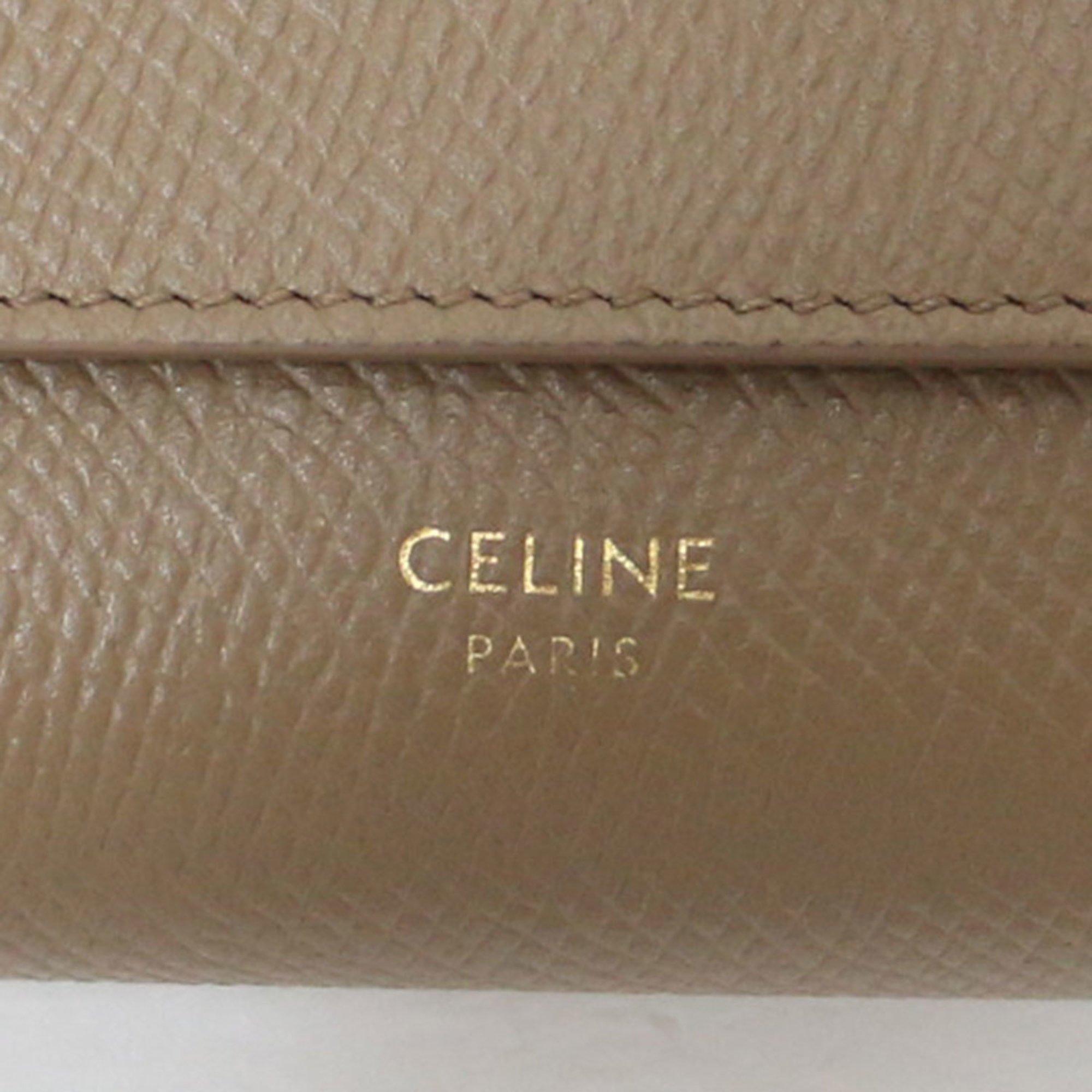 CELINE Small Trifold Wallet Grained Calfskin Leather Camel Women's