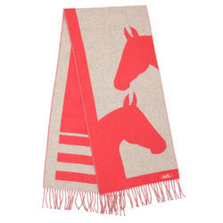 HERMES Hermes Love Story Scarf Cashmere Horse Bicolor Jacquard Beige Red Made in England Fashion Accessory Women's