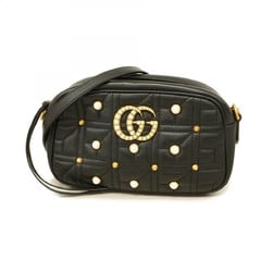 Gucci Shoulder Bag GG Marmont 447632 Leather Black Women's