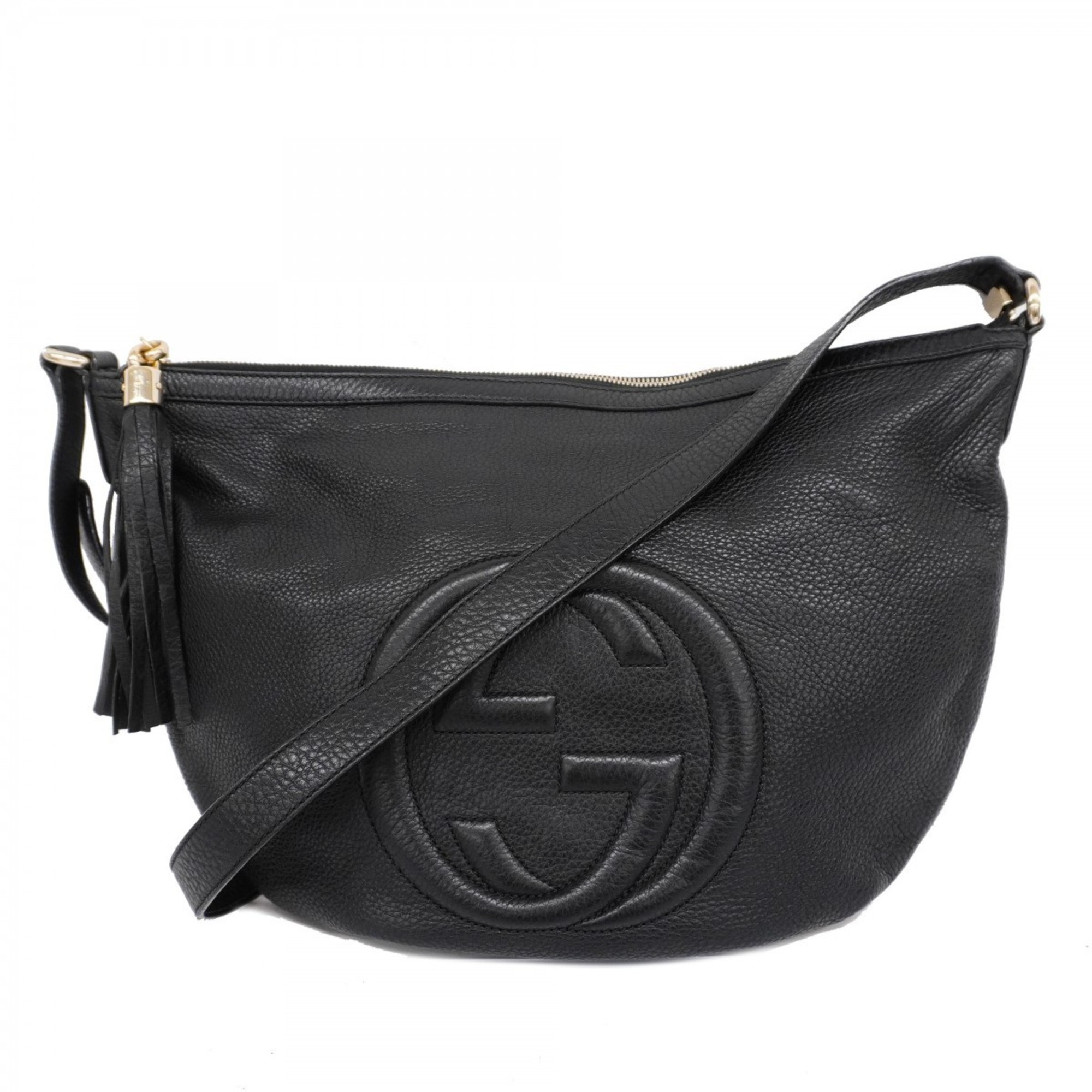 Gucci Shoulder Bag Soho 295175 Leather Black Champagne Women's