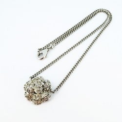 Chanel Necklace Coco Mark Camellia Rhinestone Metal Silver Ladies