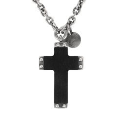 GUCCI Gucci Cross Motif Wood Ebony Chain Necklace Ag925 Black Silver Men's