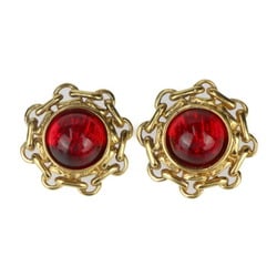 CHANEL Chanel Gripoa Round Earrings - Metal Bijou Gold Red Ear Clip-on