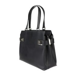 Salvatore Ferragamo Gancini Handbag 21 0166 Calf Leather Black Shoulder Bag Tote