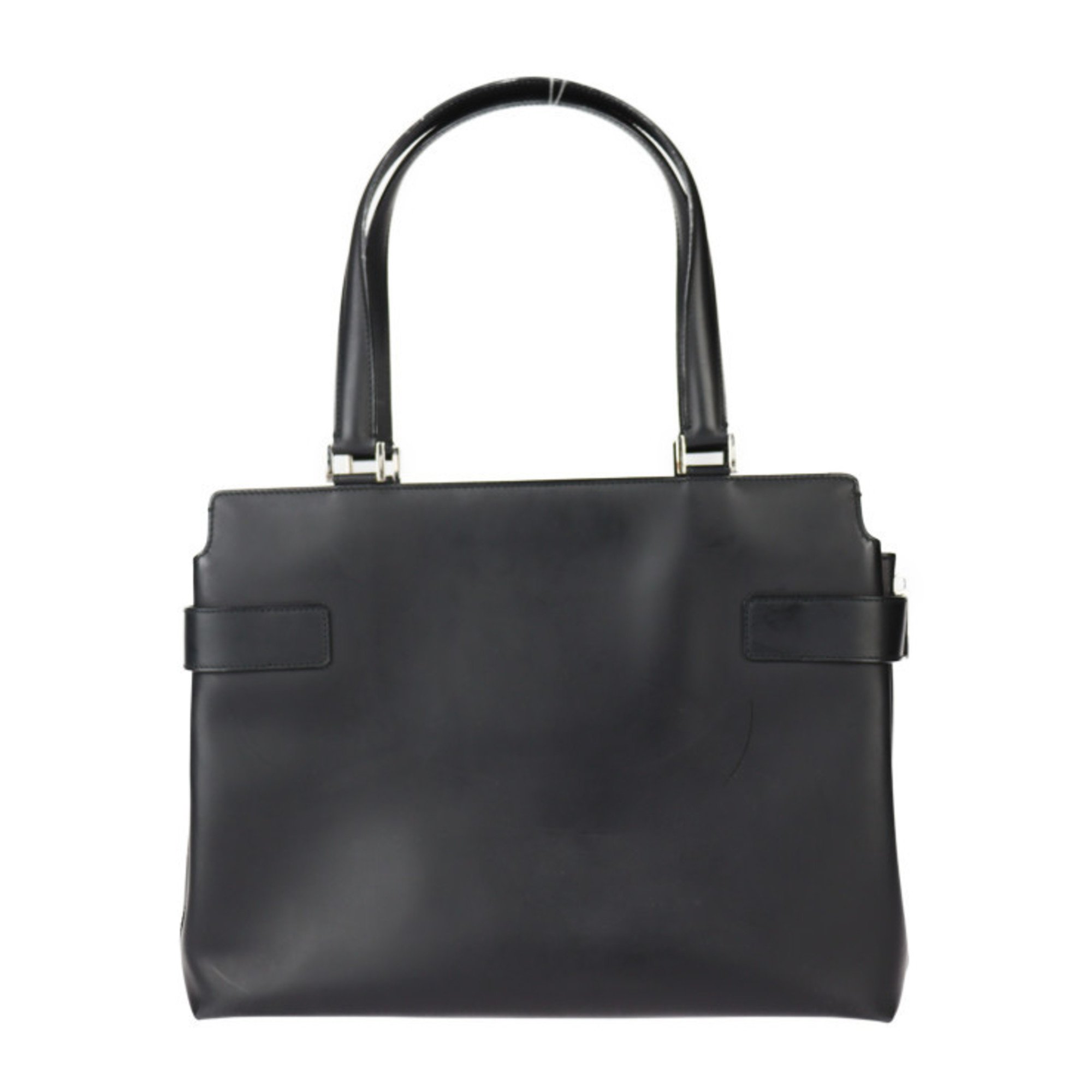 Salvatore Ferragamo Gancini Handbag 21 0166 Calf Leather Black Shoulder Bag Tote