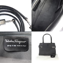 Salvatore Ferragamo Gancini Handbag 21 0166 Calf Leather Black Shoulder Bag Tote