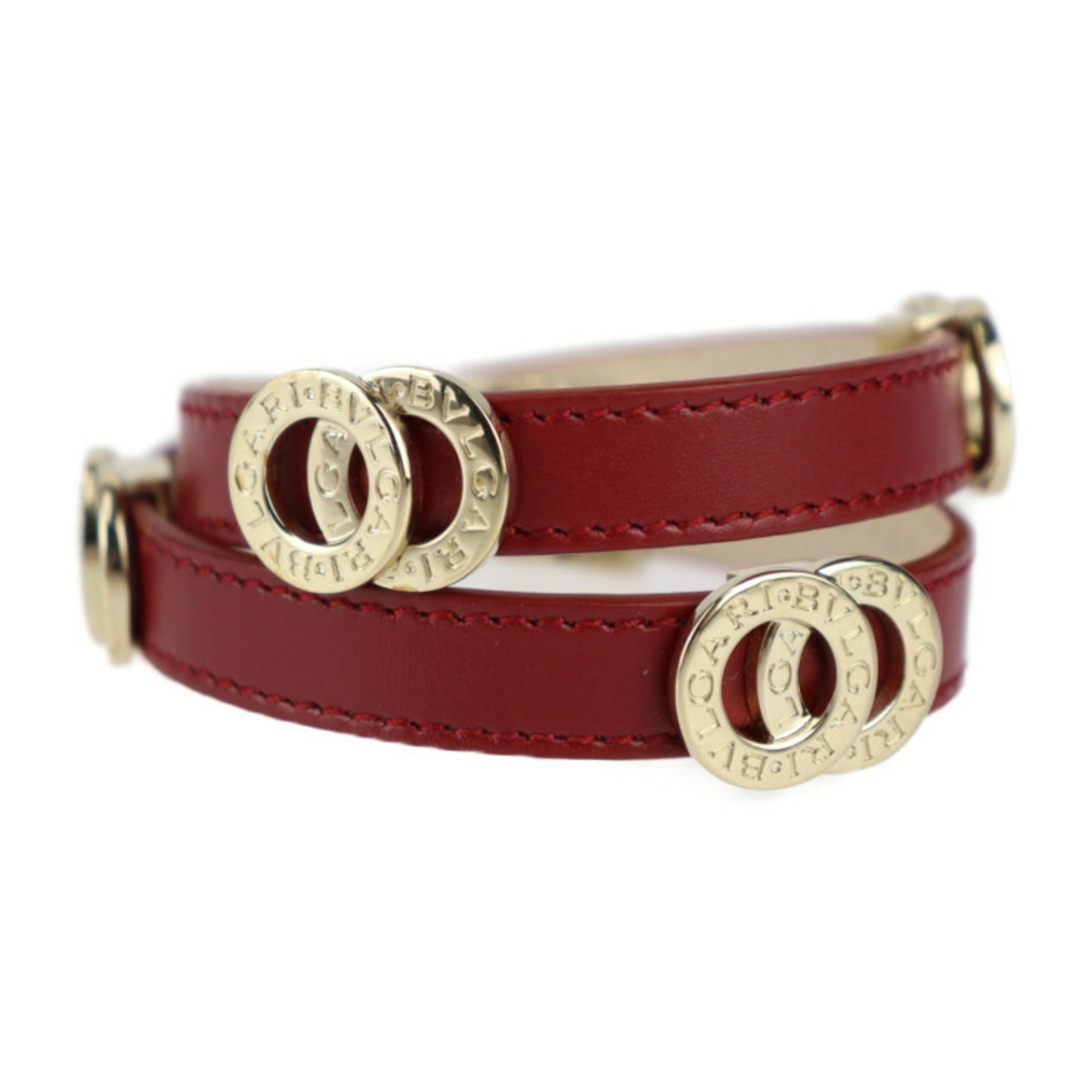 BVLGARI Bvlgari Doppiotondo Double Coil Bracelet 285116 Leather Bordeaux Layer