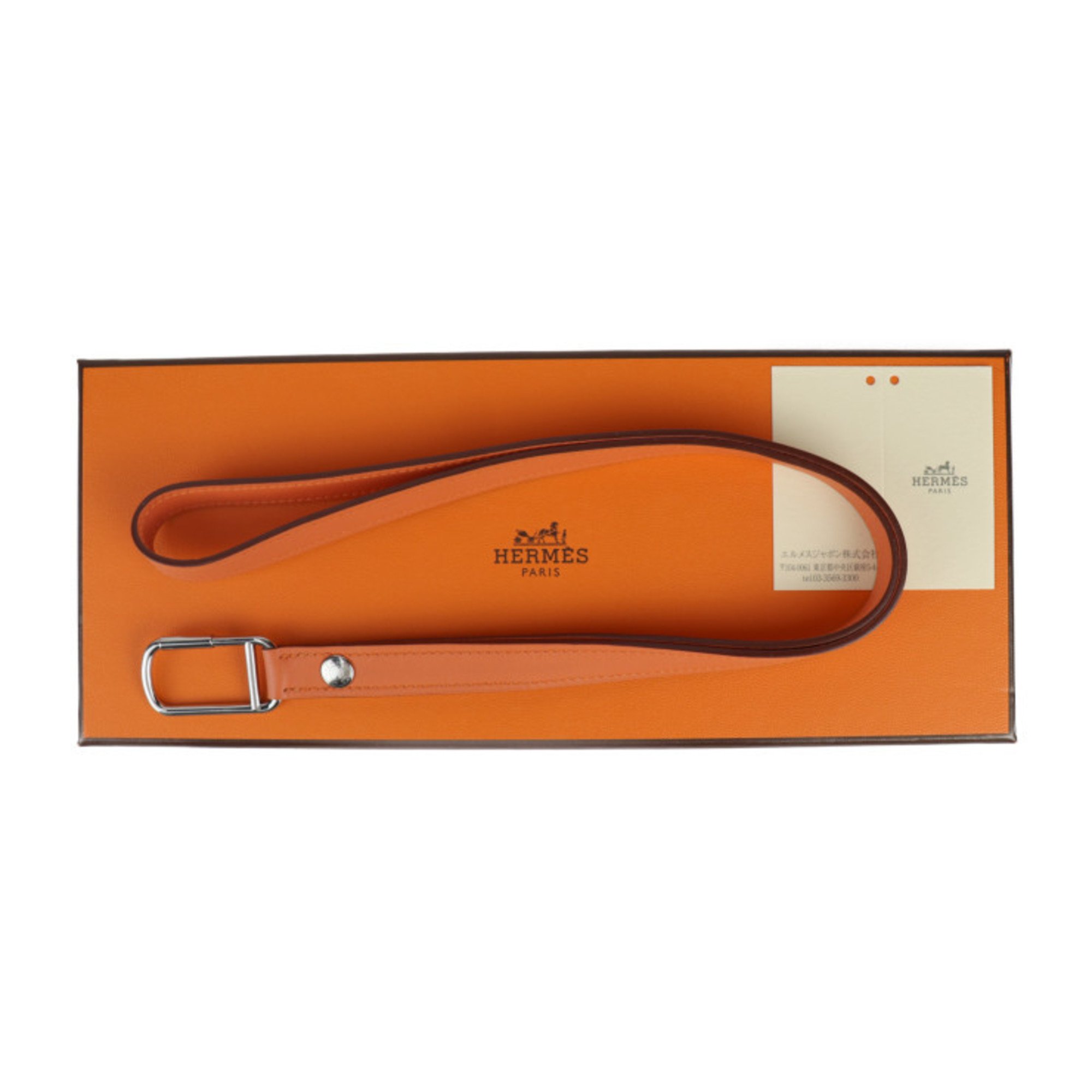 HERMES Hermes Neck Strap Serie Necklace - Leather Orange Long Total Length 43cm Hook Type □Q Engraved