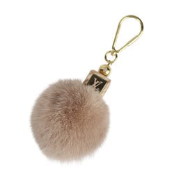 LOUIS VUITTON Fluffy Keychain M67943 Metal Mink Fur Gold Pink Beige Bag Charm LV Vuitton