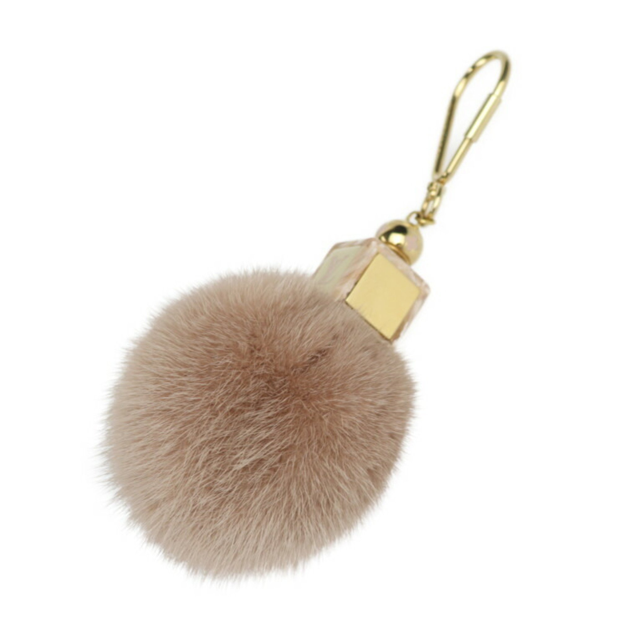 LOUIS VUITTON Fluffy Keychain M67943 Metal Mink Fur Gold Pink Beige Bag Charm LV Vuitton