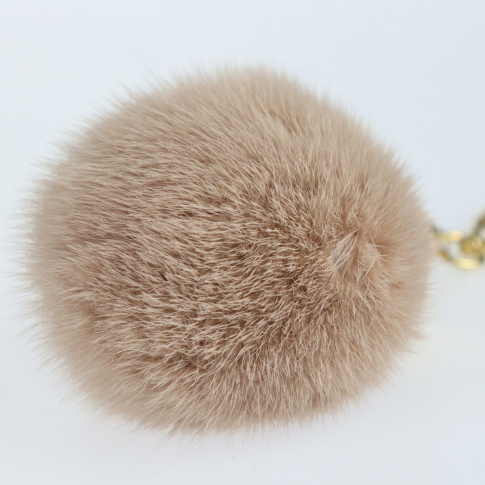 LOUIS VUITTON Fluffy Keychain M67943 Metal Mink Fur Gold Pink Beige Bag Charm LV Vuitton