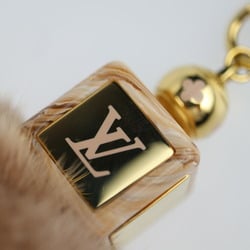 LOUIS VUITTON Fluffy Keychain M67943 Metal Mink Fur Gold Pink Beige Bag Charm LV Vuitton