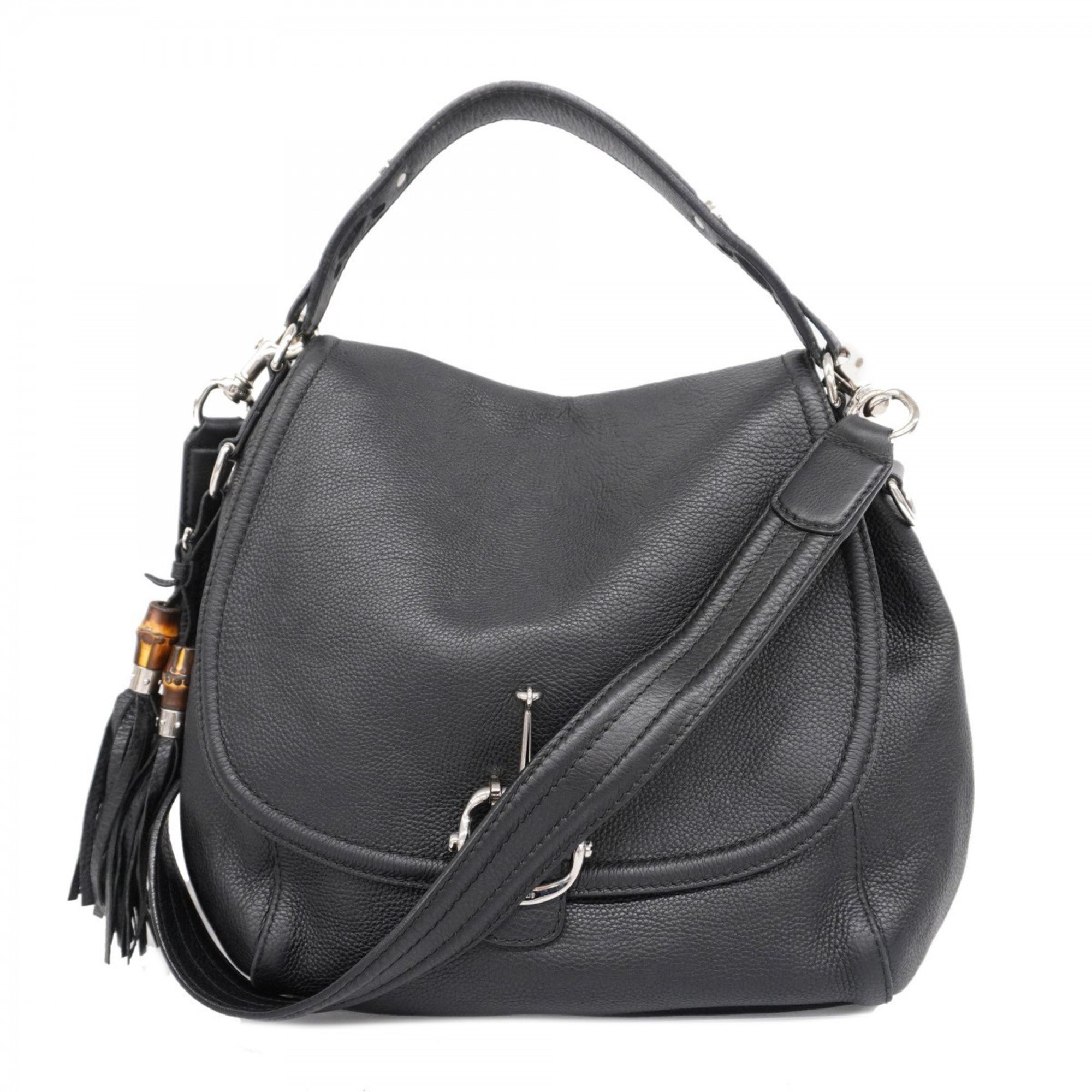 Gucci Shoulder Bag Horsebit 240236 Leather Black Women's