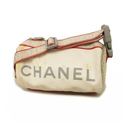 Chanel shoulder bag sports nylon vinyl grey white ladies