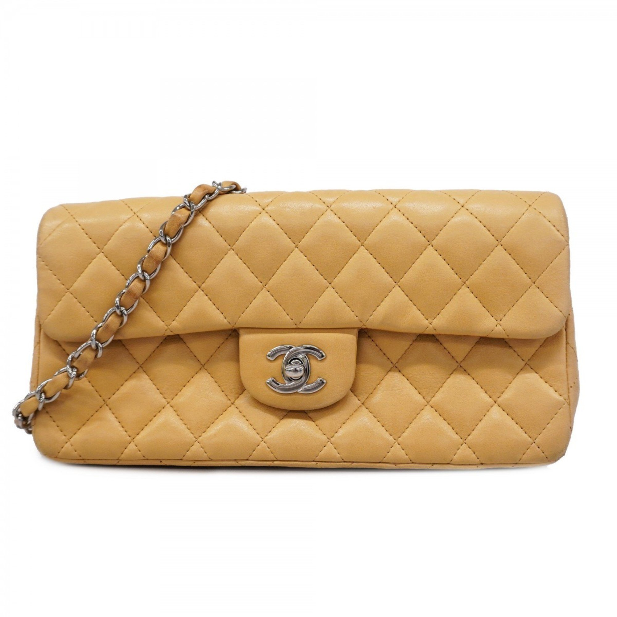 Chanel Shoulder Bag Matelasse Lambskin Beige Women's