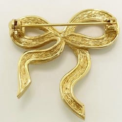 Christian Dior Brooch Ribbon Motif Rhinestone GP Plated Gold Ladies