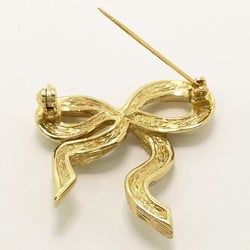 Christian Dior Brooch Ribbon Motif Rhinestone GP Plated Gold Ladies