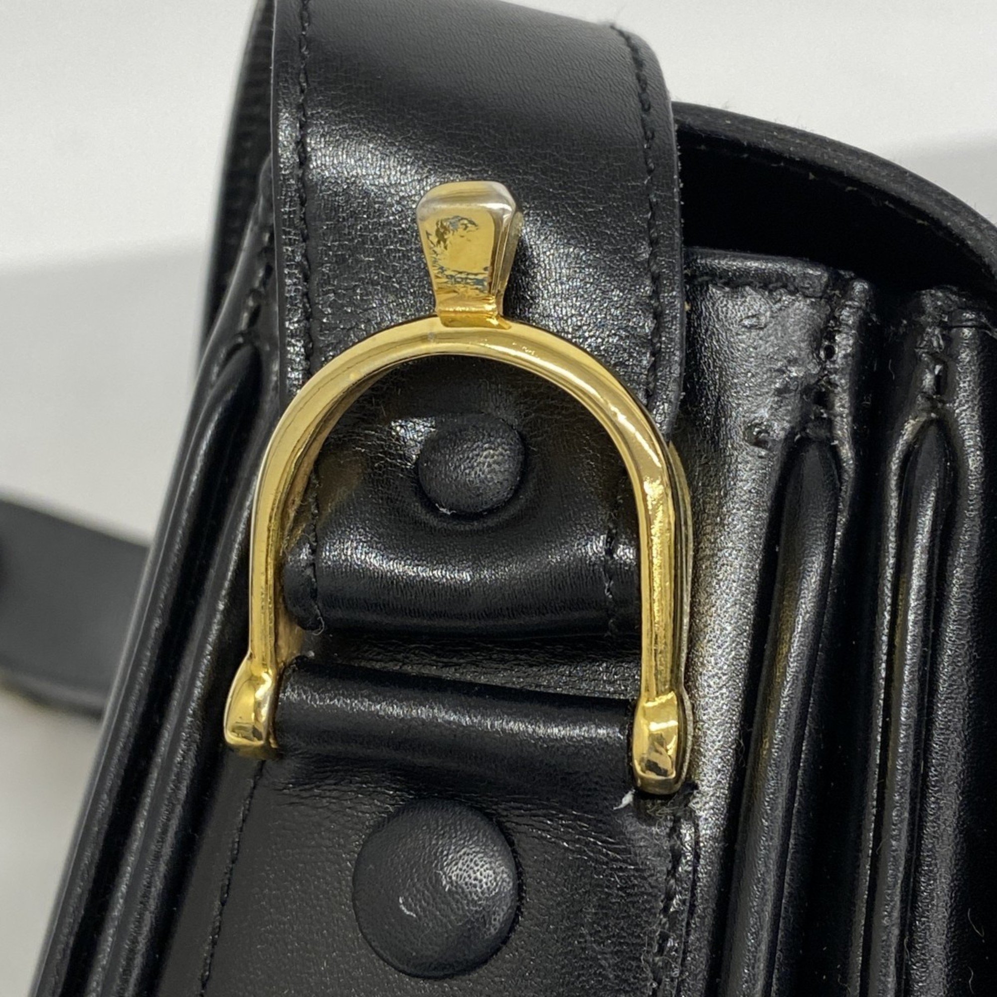 Celine Shoulder Bag, Carriage Hardware, Leather, Black, Women's