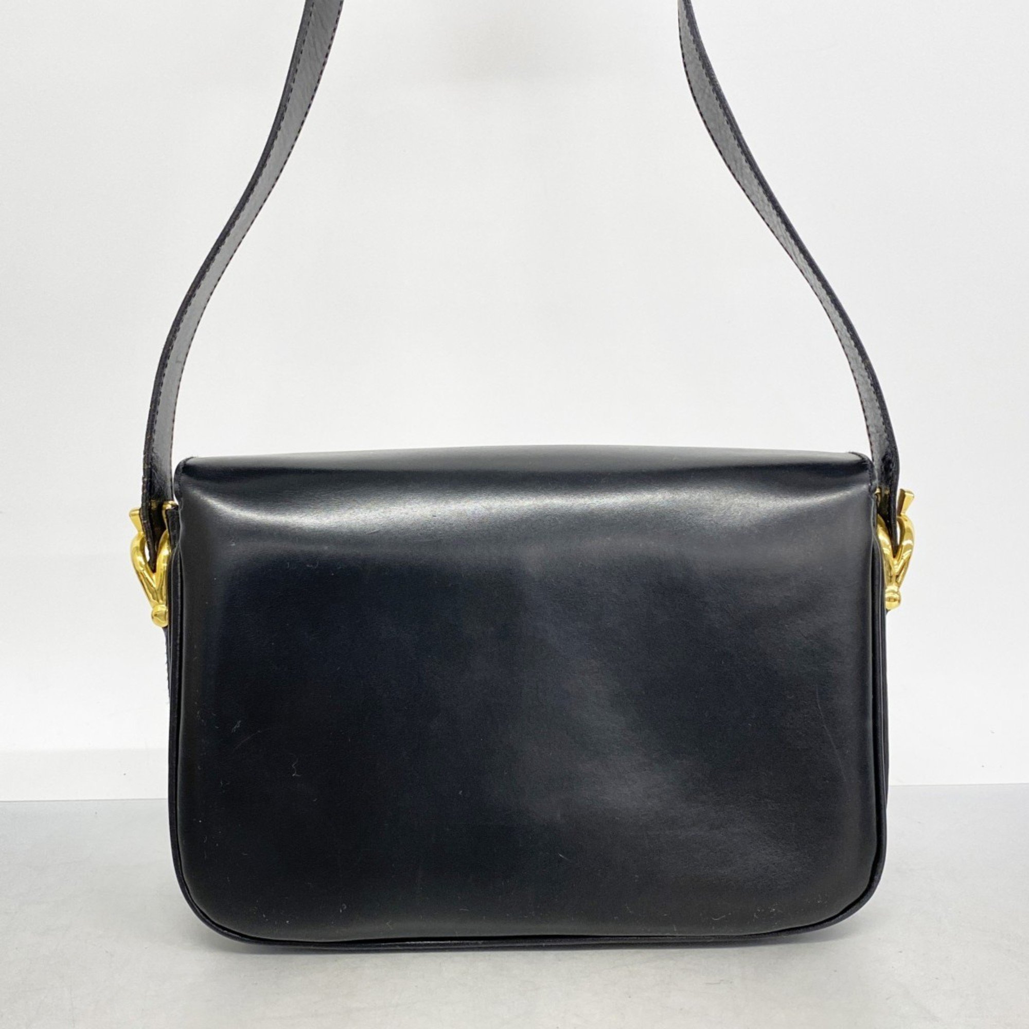 Celine Shoulder Bag, Carriage Hardware, Leather, Black, Women's