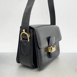 Celine Shoulder Bag, Carriage Hardware, Leather, Black, Women's