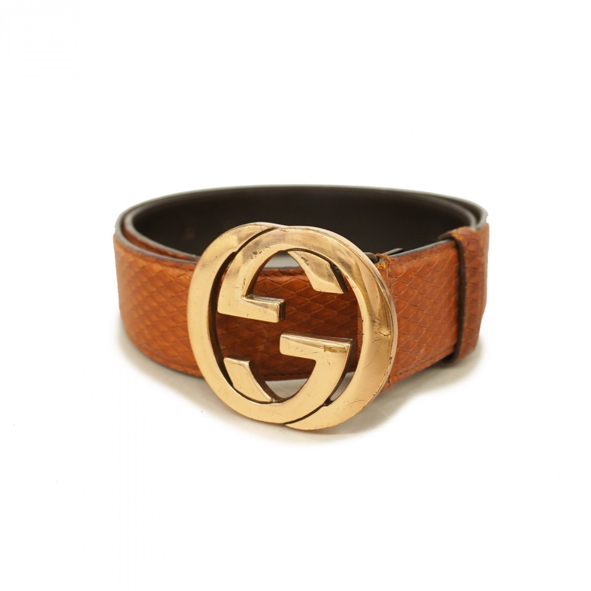 Gucci Belt Interlocking G 114876 Leather Brown Pink Men Women