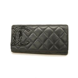 Chanel Long Wallet Cambon Lambskin Black Women's