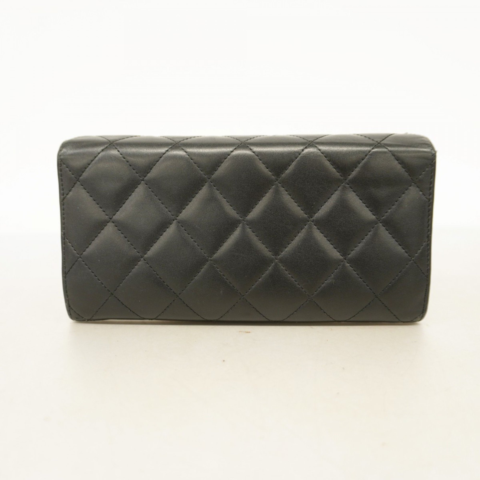 Chanel Long Wallet Cambon Lambskin Black Women's