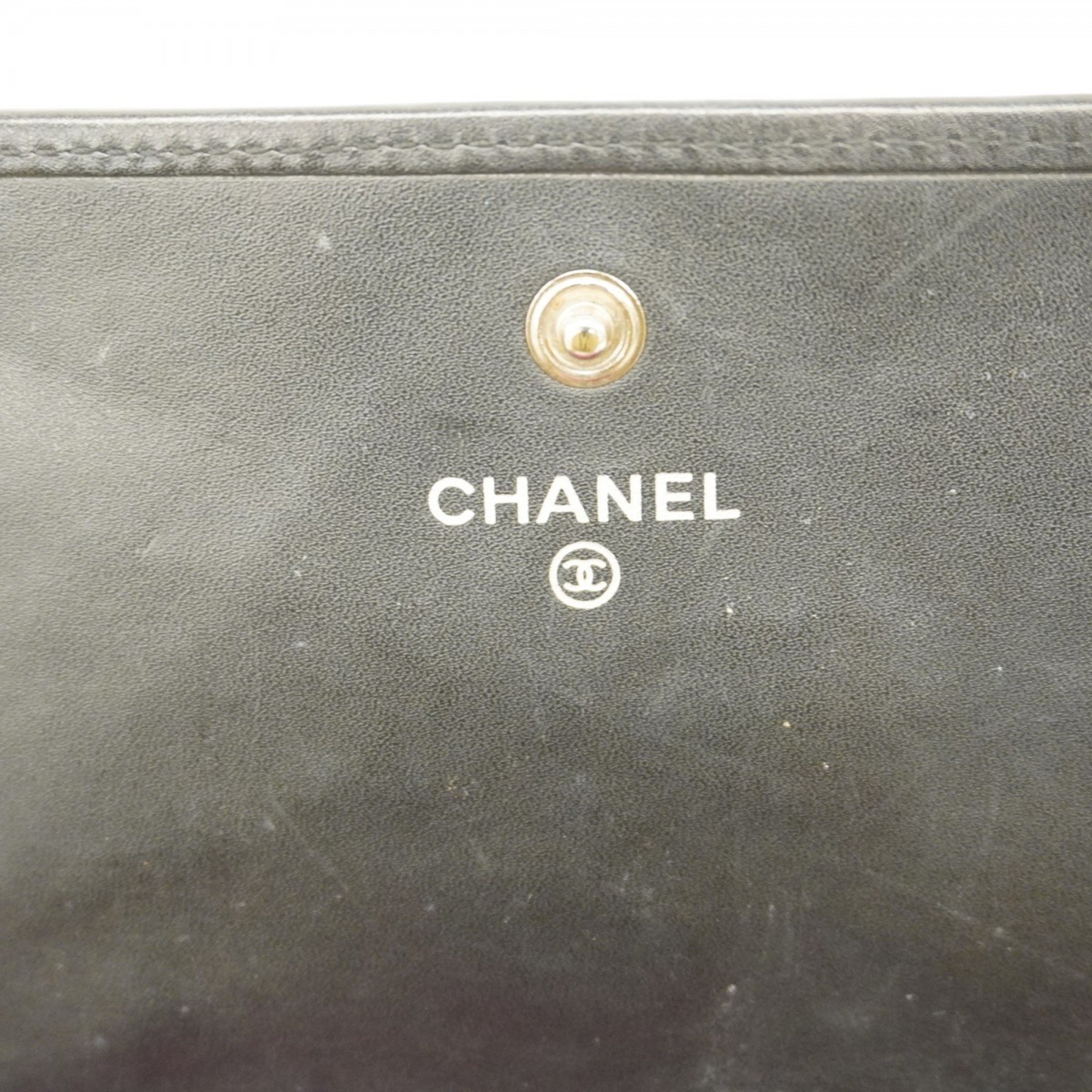 Chanel Long Wallet Cambon Lambskin Black Women's