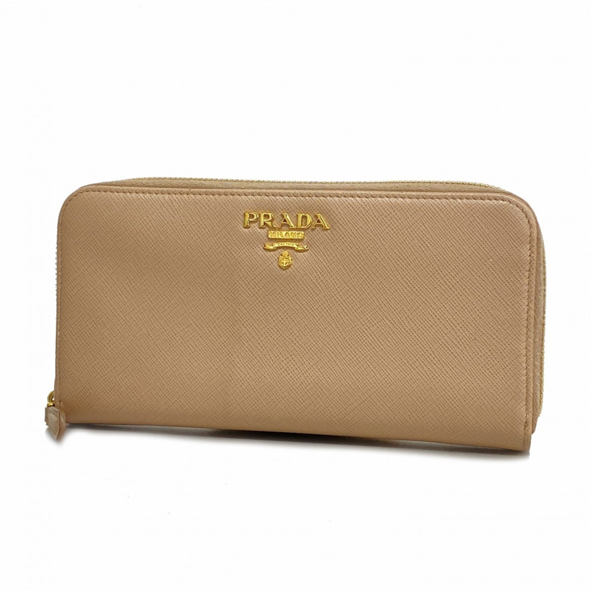 Prada Long Wallet Saffiano Leather Beige Women's