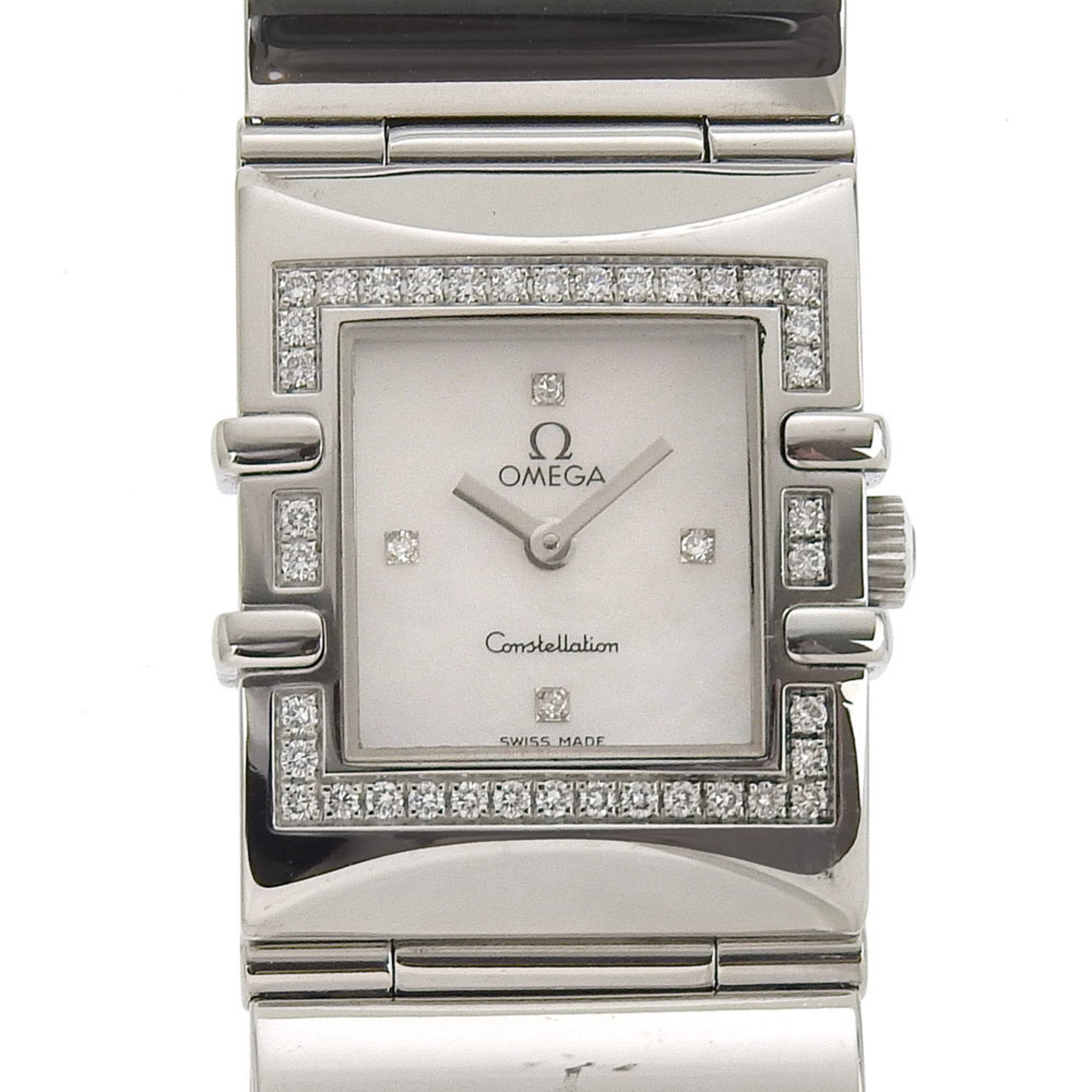 OMEGA Constellation Watch Cale Quadra 1528.76 Stainless Steel 1998 Quartz Analog Display Light Pink Dial Ladies