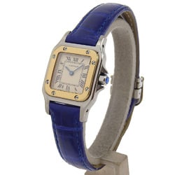 Cartier Santosgalbe Watch Gold & Steel x Embossed Leather Quartz Analog Display Ivory Dial Women's