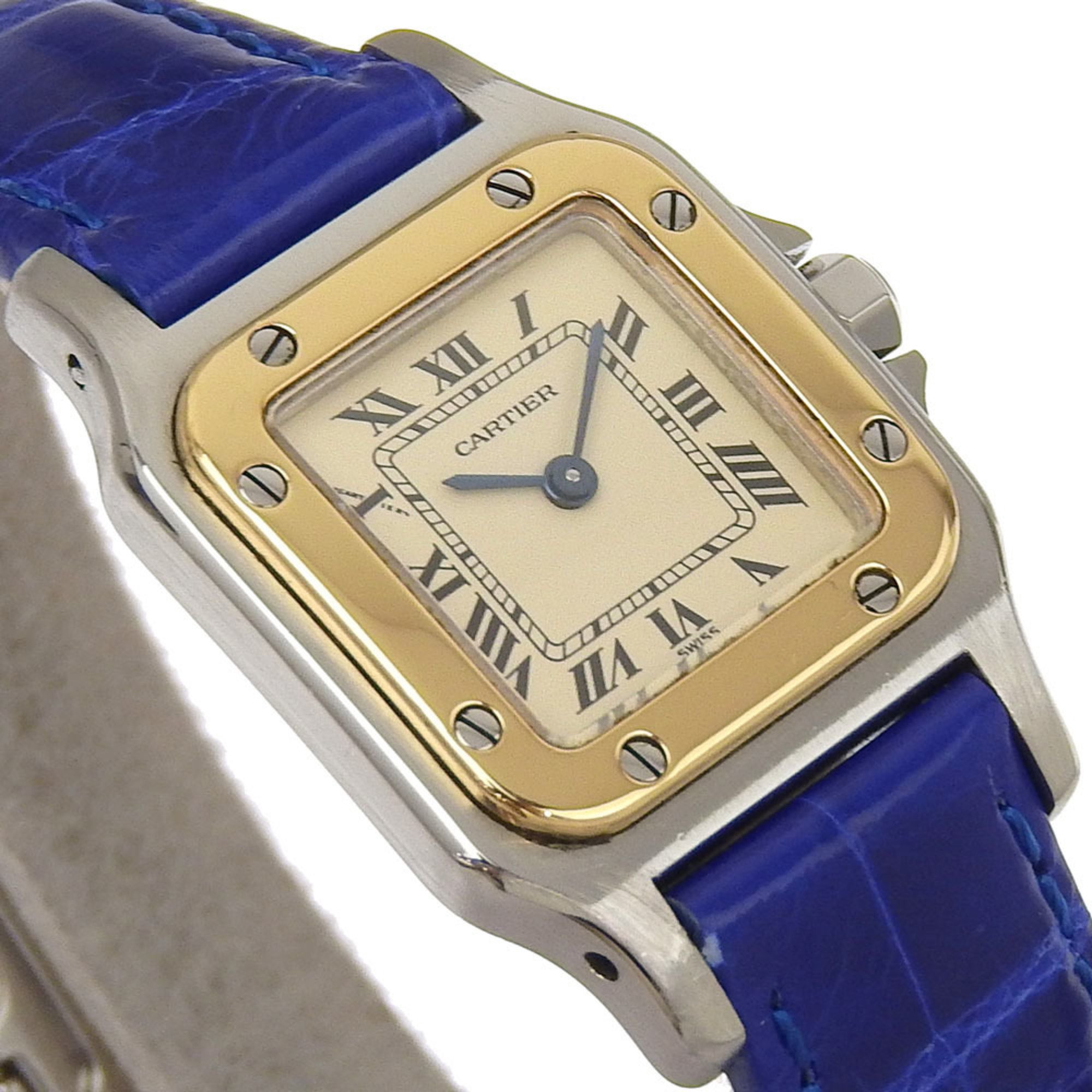 Cartier Santosgalbe Watch Gold & Steel x Embossed Leather Quartz Analog Display Ivory Dial Women's