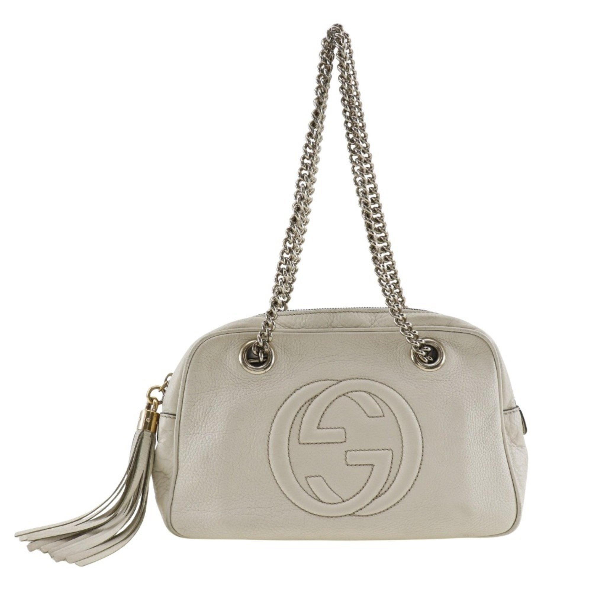 GUCCI Soho Double Chain Shoulder Bag Interlocking G 308983 Leather Off-White Women's