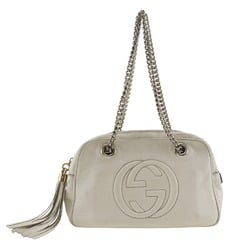 GUCCI Soho Double Chain Shoulder Bag Interlocking G 308983 Leather Off-White Women's