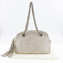 GUCCI Soho Double Chain Shoulder Bag Interlocking G 308983 Leather Off-White Women's