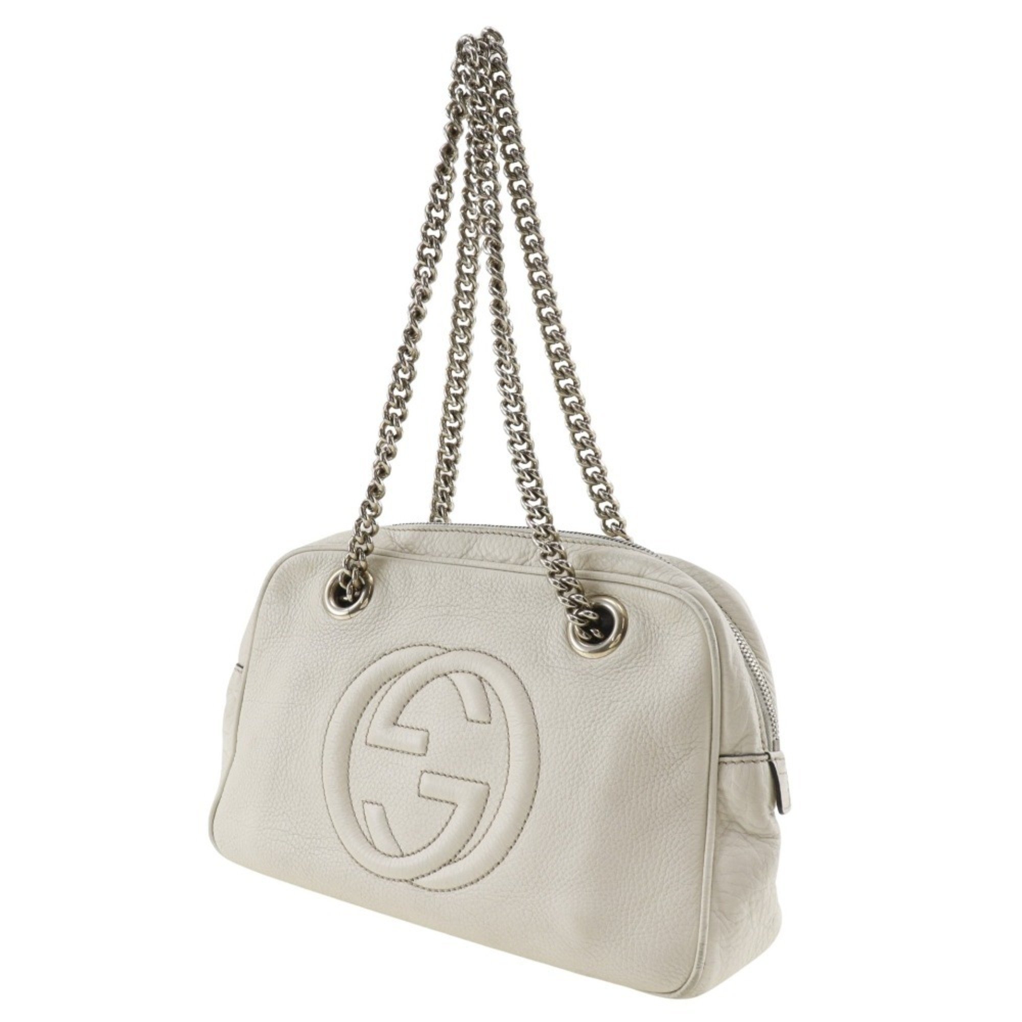 GUCCI Soho Double Chain Shoulder Bag Interlocking G 308983 Leather Off-White Women's