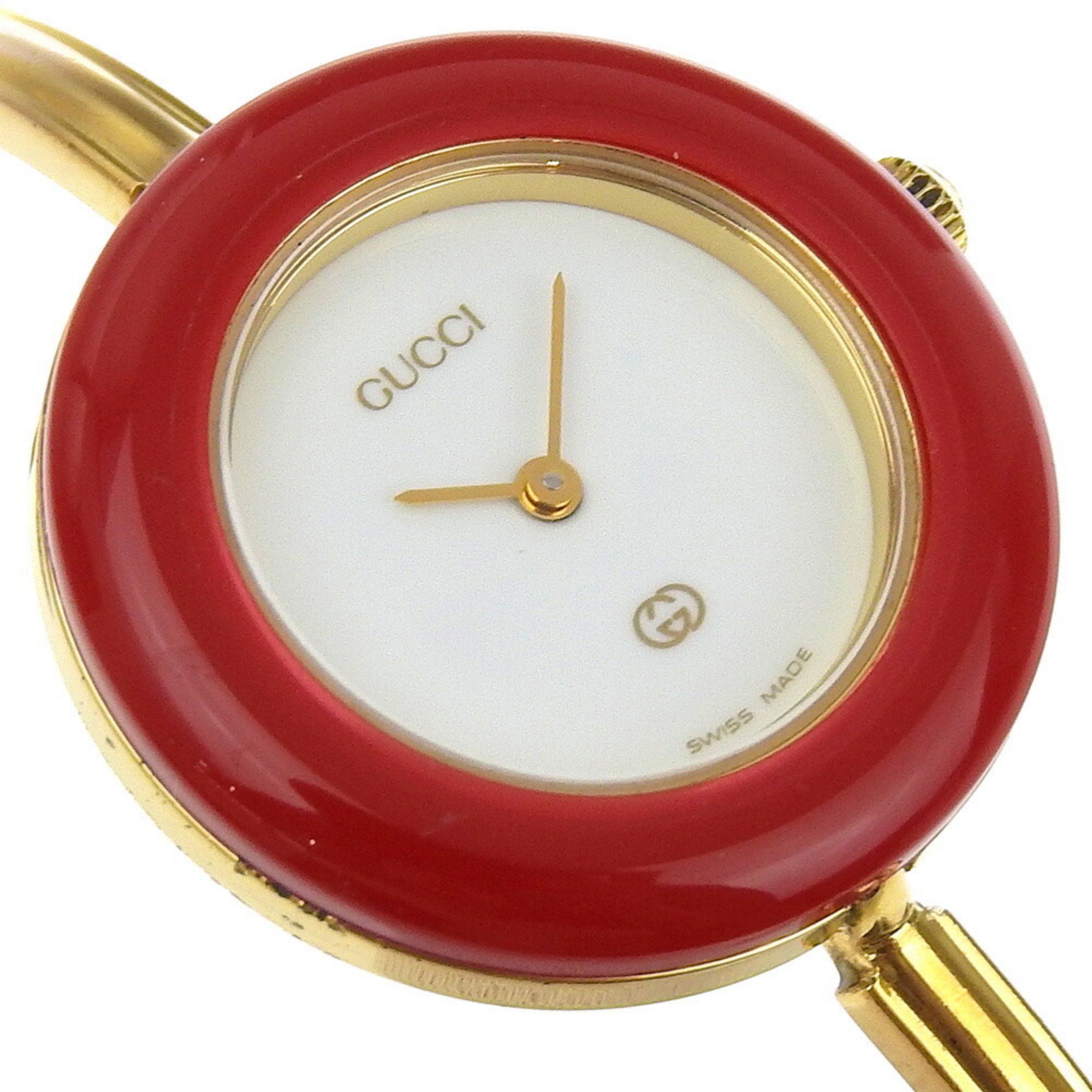 Gucci GUCCI Change Bezel Watch 11/12 Gold Plated Quartz Analog Display White Dial Ladies